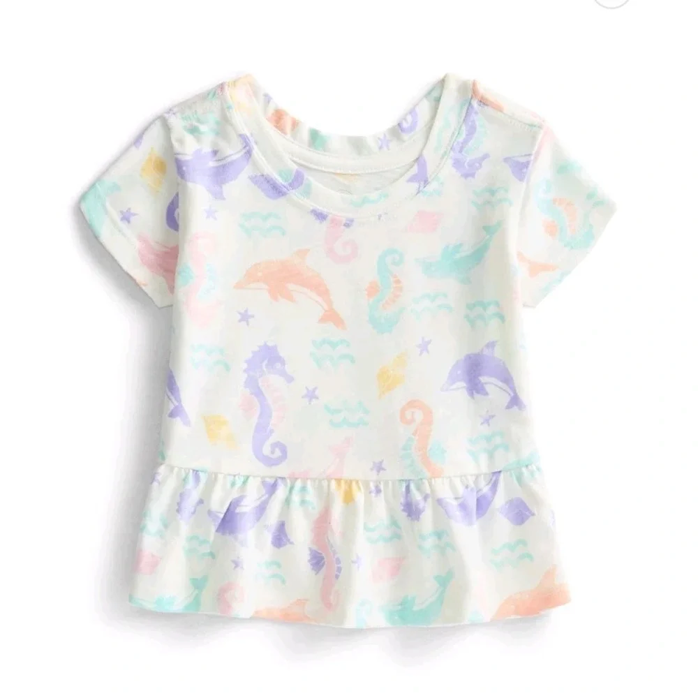 Baby girls wonder nation Ivory seahorses and dolphin short shirt size 0-3 month